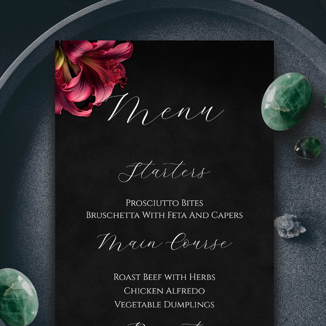 Floral Lily Dark Gothic Wedding Menu (Floral Lilly Moody Gothic Wedding Menu)