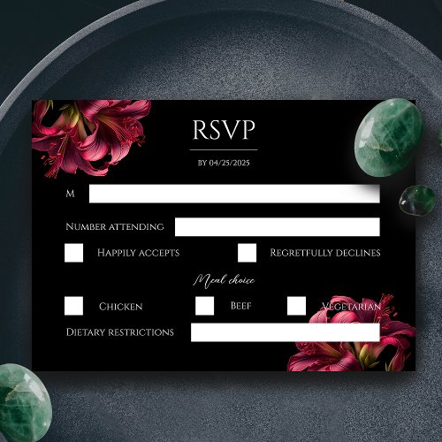 Floral Lily Dark Gothic Wedding RSVP Card