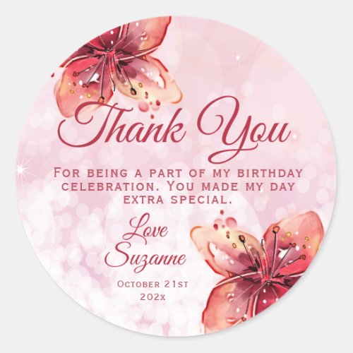Floral Lily Party Thank You Favor Classic Round Sticker