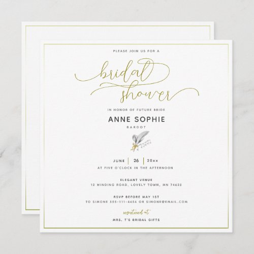 Floral Lily Valley Gold Calligraphy Bridal Shower Invitation
