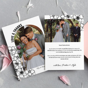 Floral Line Art Arch Wedding Photo Love & Thanks Thank You Card