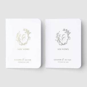 Floral Line Art Crest Wedding  Foil Vow Books
