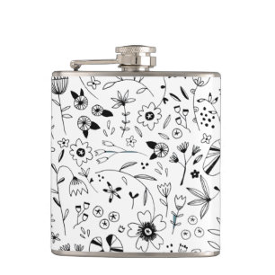 Floral Line Art Flask