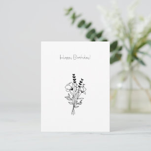 Floral Line Art Flowers Illustration Birthday Card