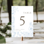 Floral Line Art French Blue Wedding Table Number<br><div class="desc">Modern floral line art frame french blue and tan colored wedding table number.</div>