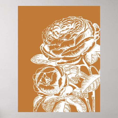 Floral Line Art Illustration in Mustard Yellow Poster