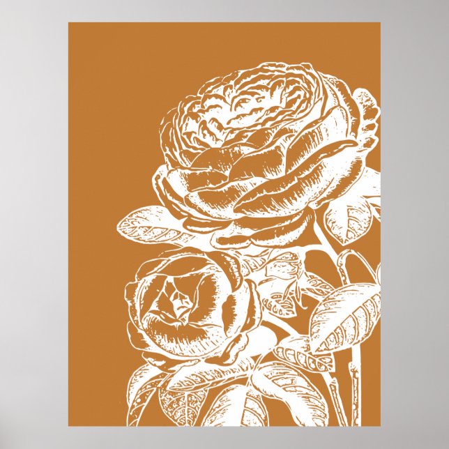 Floral Line Art Illustration in Mustard Yellow Poster (Front)
