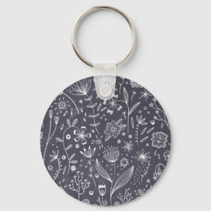 Floral Line Art Monochrome Keychain