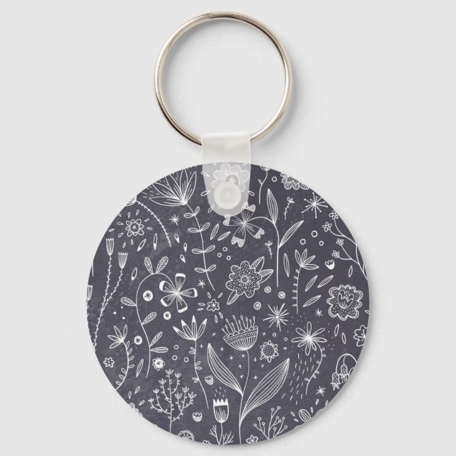 Floral Line Art Monochrome Keychain (Front)