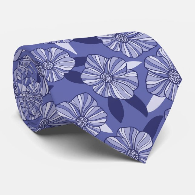 Floral Line Art Neck Tie (Rolled)
