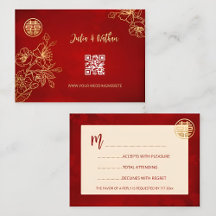 Floral Line Art RSVP Chinese Wedding