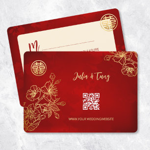 Floral Line Art RSVP Chinese Wedding Invitation