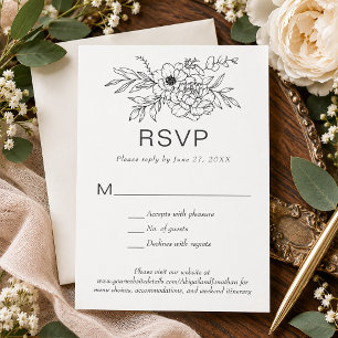 Floral Line Art Simple Bespoke Classic RSVP Invitation