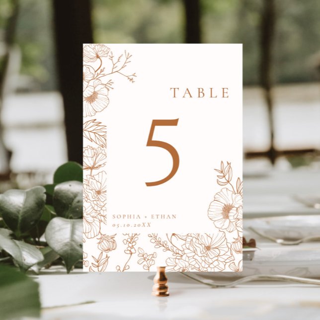 Floral Line Art Terracotta Wedding Table Number (Creator Uploaded)
