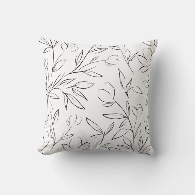 Floral Line Art Throw Pillow (Front)
