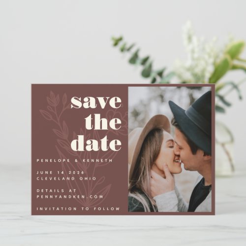 Floral Line Art Warm Rustic Photo Wedding Save The Date