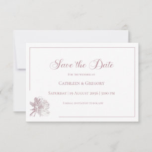 Floral Line Art White Dusty Rose Wedding Save The Date
