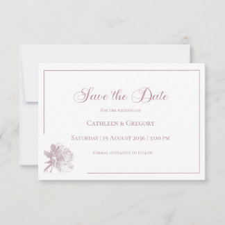 Floral Line Art White Dusty Rose Wedding Save The Date