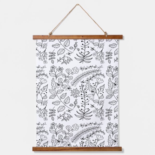 Floral Line Art You Color  Hanging Tapestry (Front)