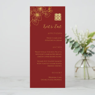 Floral line cherry blossom Chinese wedding red Menu