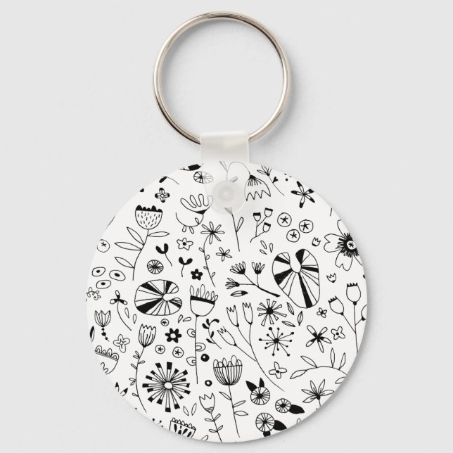 Floral Line Drawing Keychain (Front)