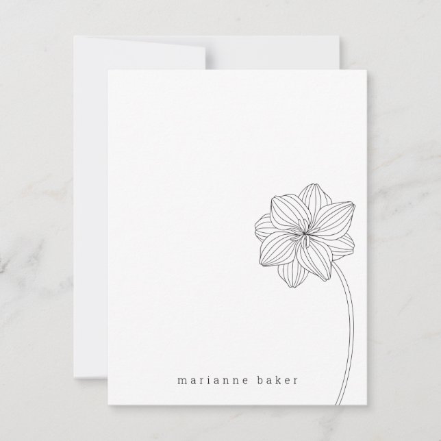 Floral Line Drawing Personalized Notecard (Front)
