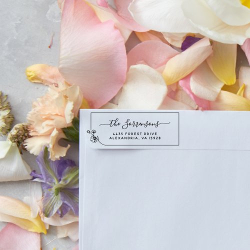 Floral Line Frame Custom Name  Return Address Rubber Stamp
