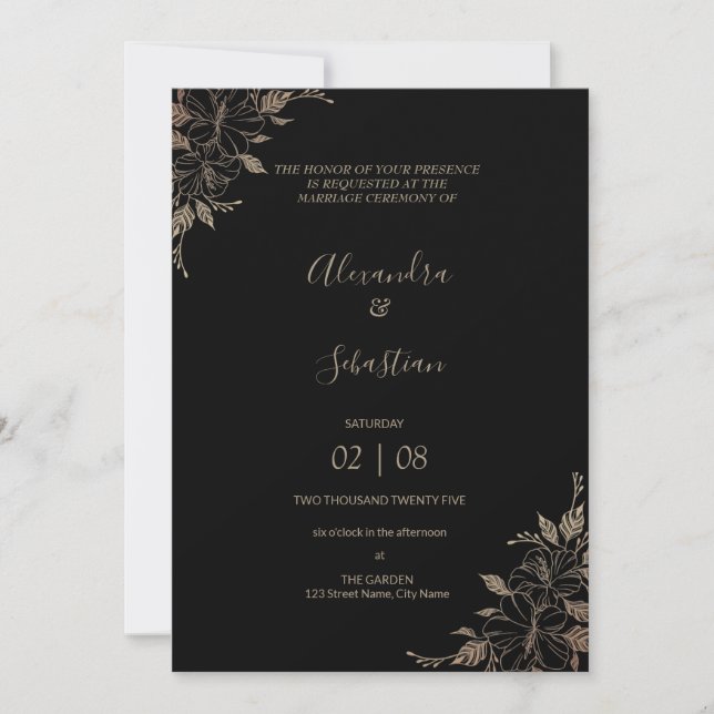 Floral Lines Grass Wedding Invitation (Front)