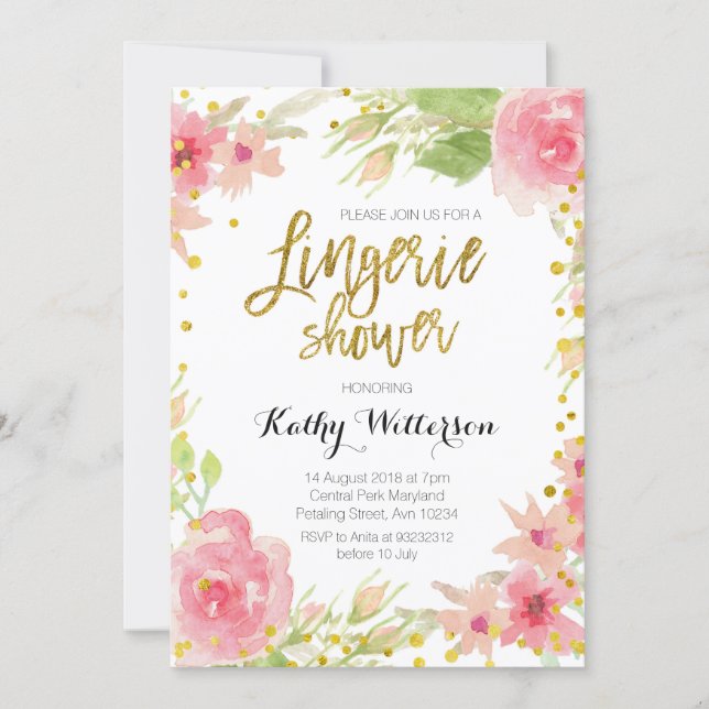 Floral Lingerie Shower Invitation (Front)