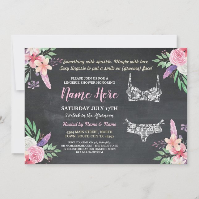 Floral Lingerie Shower Invite Bachelorette Pink (Front)