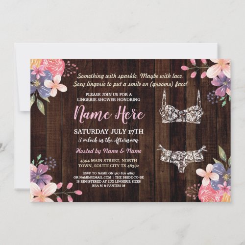 Floral Lingerie Shower Invite Bridal Party Wood