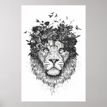 Floral Lion (blackandwhite) Poster by bsolti at Zazzle