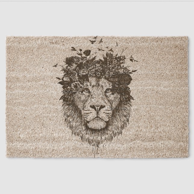 Floral lion fiber doormat (Front)