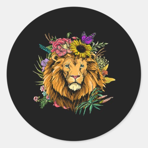 Floral Lion Head Gardening Botanical Plant Flower  Classic Round Sticker