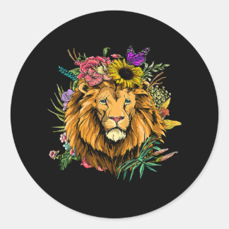 Floral Lion Head Gardening Botanical Plant Flower Classic Round Sticker