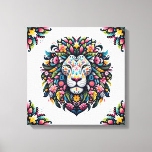 Floral Lion Silhouette Canvas Print