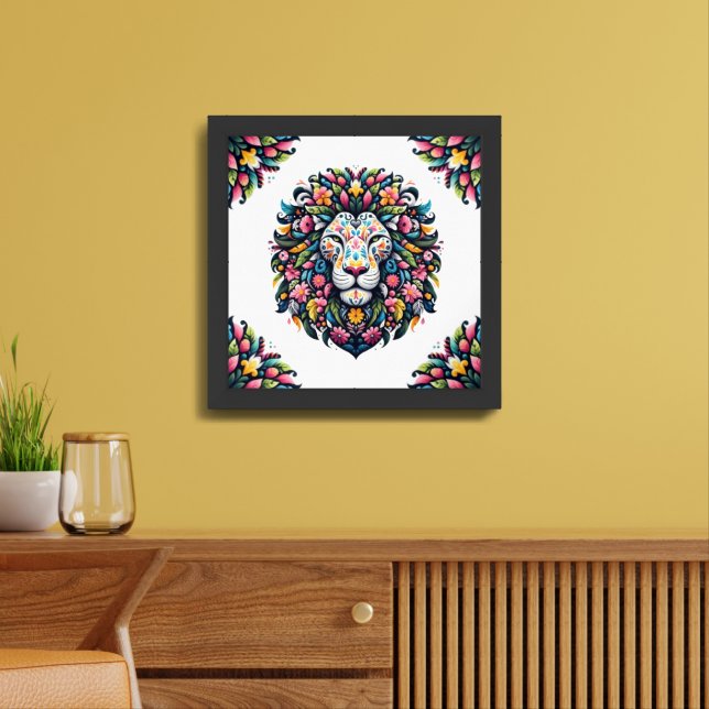 Floral Lion Silhouette Framed Art (Living Room)