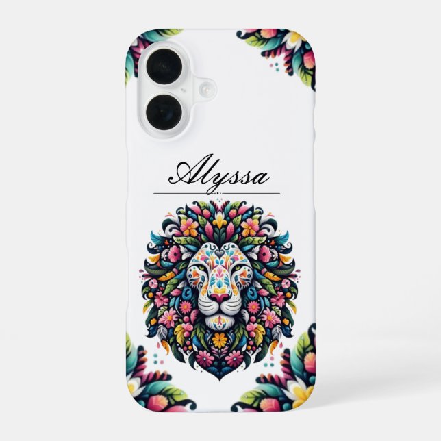 Floral Lion Silhouette iPhone Case (Back)