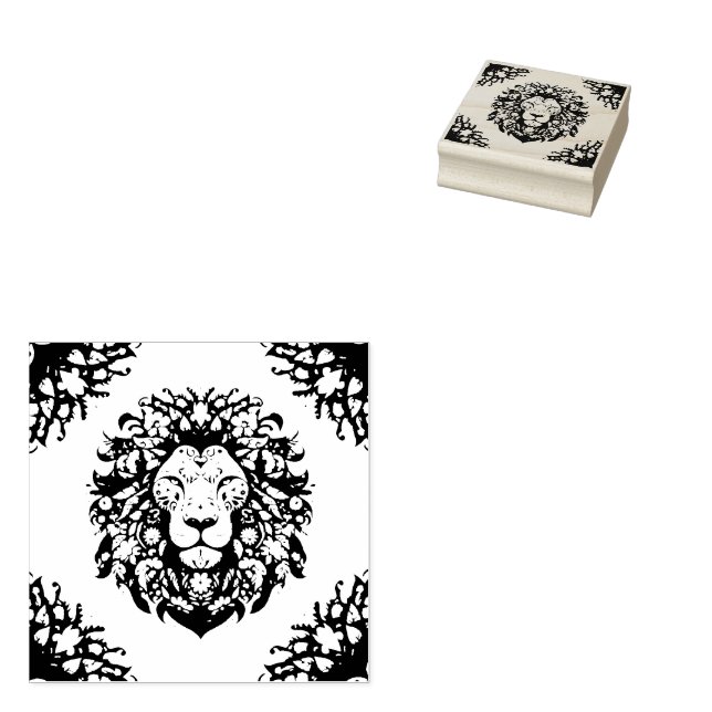 Floral Lion Silhouette Rubber Stamp (Stamped)