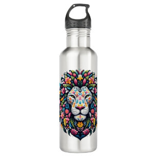 Floral Lion Silhouette Stainless Steel Water Bottle