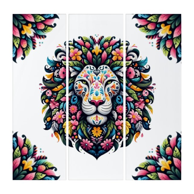 Floral Lion Silhouette Triptych (Front)