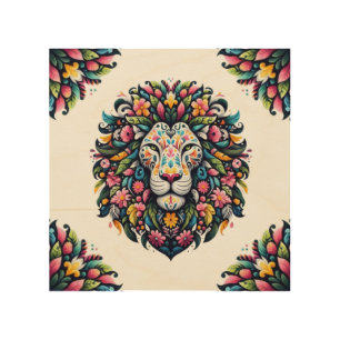 Floral Lion Silhouette Wood Wall Art