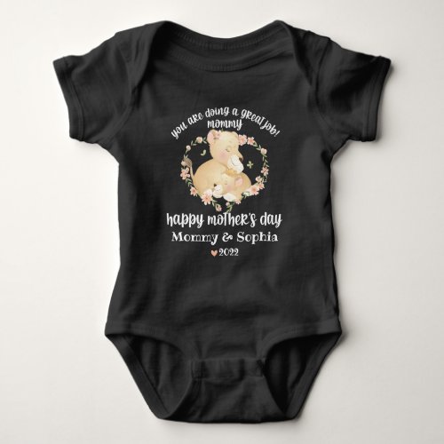 Floral Lioness and Cub Custom Name Mothers Day  Baby Bodysuit