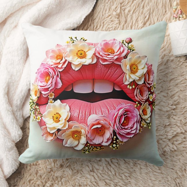 Floral Lips Artistry Throw Pillow (Blanket)