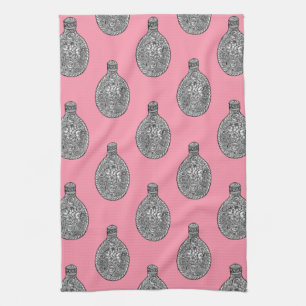 Floral Liquor Flask Pattern Rose Pink Towel