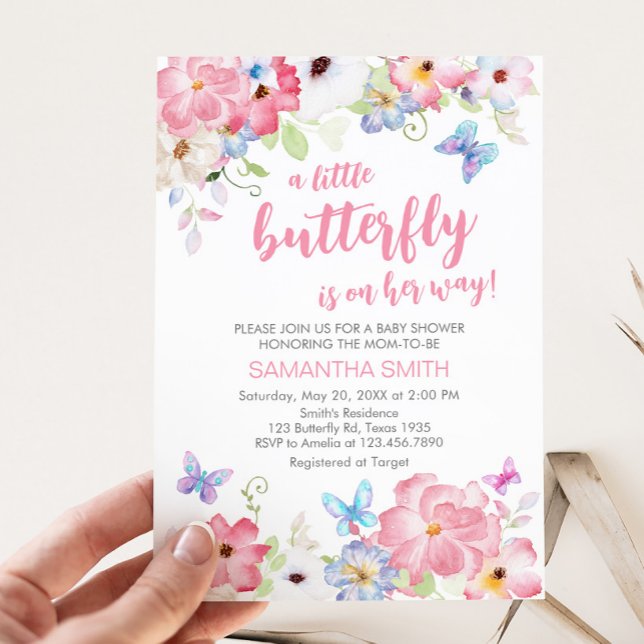 Floral Little Butterfly Baby Shower Invitation (Floral Our Little Butterfly Baby Shower Invitation)