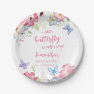 Floral Little Butterfly Baby Shower Paper Plates