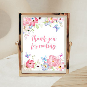 Floral Little Butterfly Thank you for Coming Sign