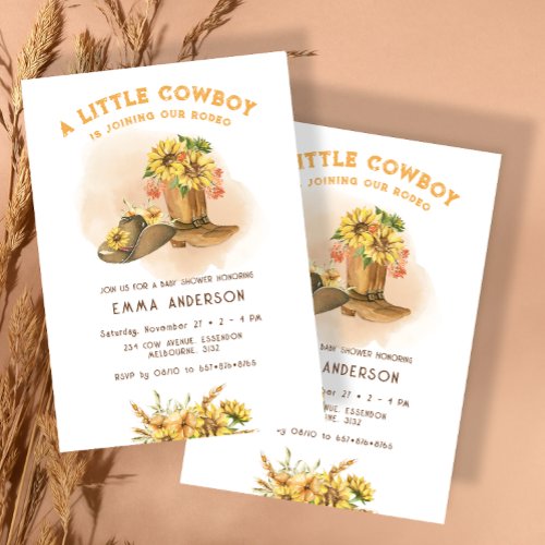 Floral Little Cowboy Western Rodeo Baby Shower Invitation