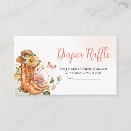 Floral Little Cowgirl Baby Shower Diaper Raffle Enclosure Card